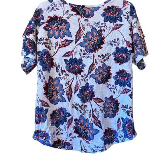 Liz Claiborne Women's Top Size Medium Red White Blue Floral - Picture 3 of 7